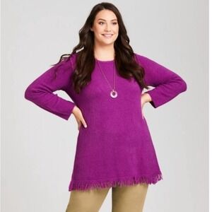 Cable & Gauge Woman New Orchid Fringe Hem Tunic Sweater‎ Size X AV389944W